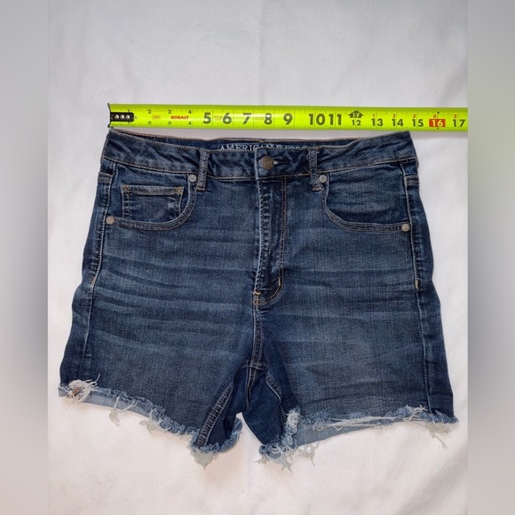 American Eagle Size 12 Dark Wash Super Hi Rise Shortie Super Stretch Jean Shorts - Picture 2 of 8